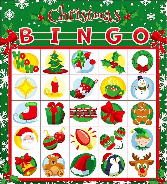 JOYIN 28 Players Christmas Bingo Cards (5x5) for Kids Xmas Party Supplies Goodies Games, Kids School Classroom Goody Gift Filler Stuffers, Indoor Family Activities (Christmas)