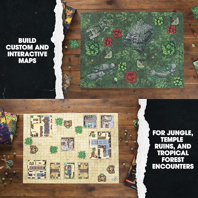 Dungeon Craft Jungles of Dread – Modular Terrain Set for DND & RPG – 100+ Double-Sided Waterproof Map Tiles with 1" Grid