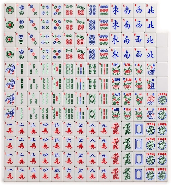 Yellow Mountain Imports American Mahjong Set, Chinoise with Soft Leatherette Case - Racks with Pushers, Scoring Coins, Dice, and Wind Indicator
