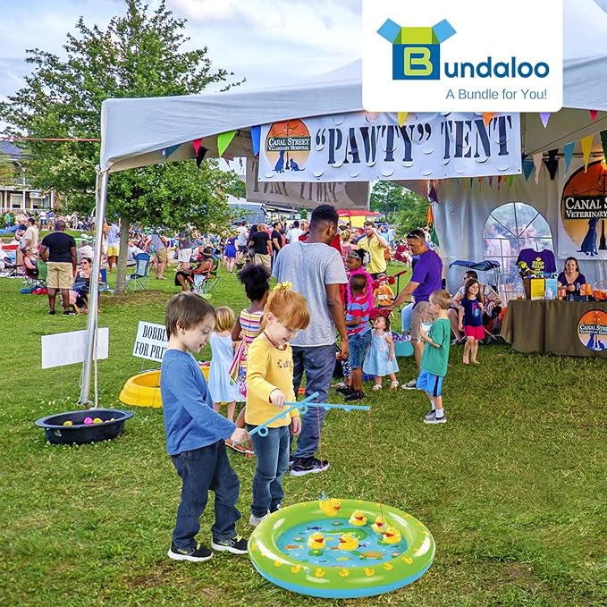 Bundaloo Duck Fishing Game Contest - Fun Carnival Game and Outdoor Party Toy for Kids - Inflatable Pond, 2 Rope Fishing Poles With Hooks, 6 Floating Ducks