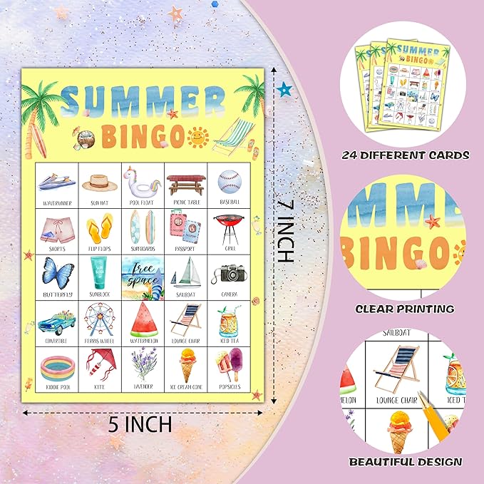 Summer Bingo Cards, Hawaiian Bingo Games for 24 Players, Summer Games for Family Friends Large Group Activities, Tropical Summer Party Favors Supplies Decorations(20)