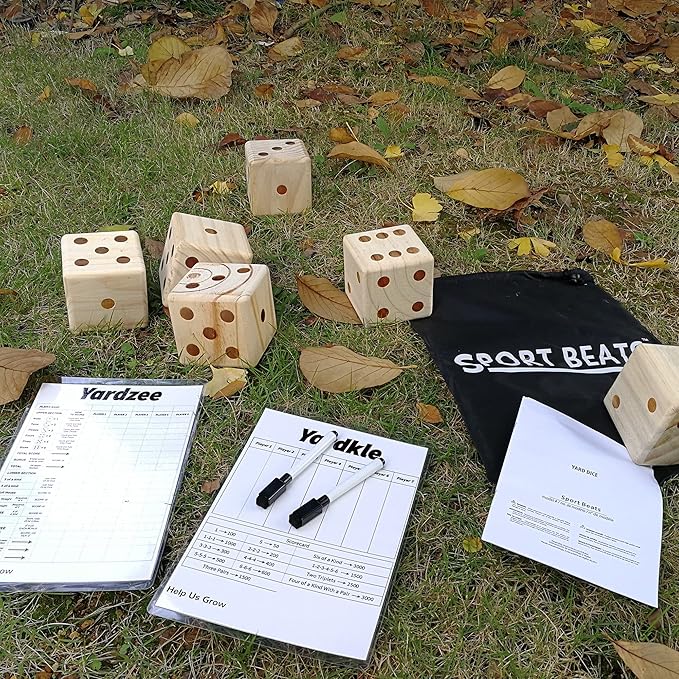 Giant Wooden Yard Dice, Outdoor Games Set of 6 with Two Games Party Lawn Games