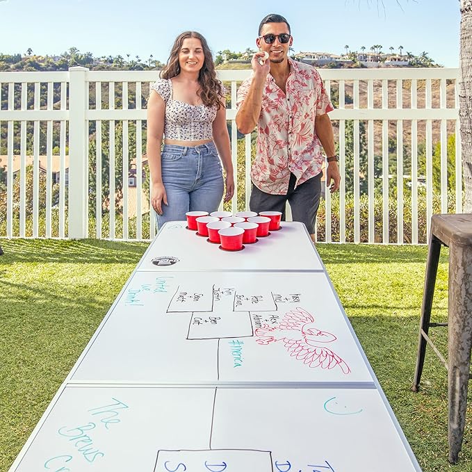 GoPong 8 Foot Portable Beer Pong / Tailgate Tables (Black, Football, American Flag, or Custom Dry Erase)