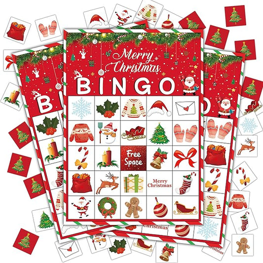 Christmas Bingo Game, Christmas Bingo Games for Family, Xmas Party Games Bingo Cards, Christmas Party, Birthday, Winter Party Favors Supplies Decorations, 24 Players Bingo Game (A07)