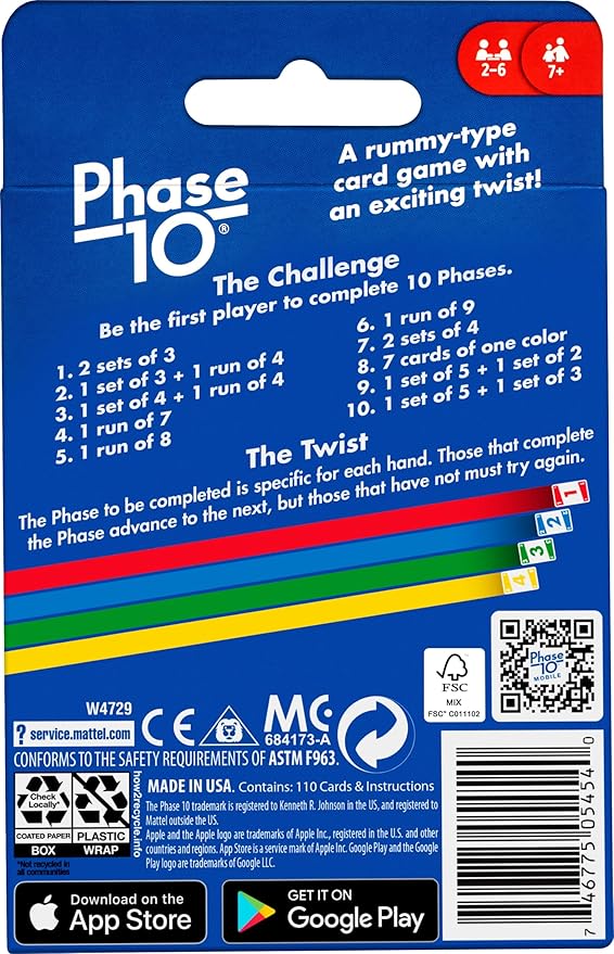 Mattel Games Phase 10 Card Game for Families, Adults & Kids, Challenging & Exciting Rummy-Style Play with Storage Tin (Amazon Exclusive)
