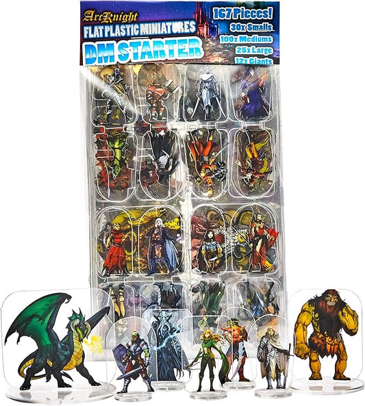 Arcknight Flat Plastic Miniatures: DM Starter Set; 167 Unique Classic and Iconic Minis for DND 5e and Pathfinder; Affordable, Skinny Figurines for Dungeons and Dragons and Other Tabletop RPG Games