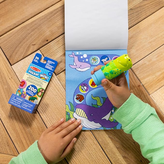 Melissa & Doug Sticker Wow!™ Sea Turtle Bundle: 24-Page Activity Pad, Sticker Stamper, 500 Stickers, Arts and Crafts Fidget Toy Collectible Character