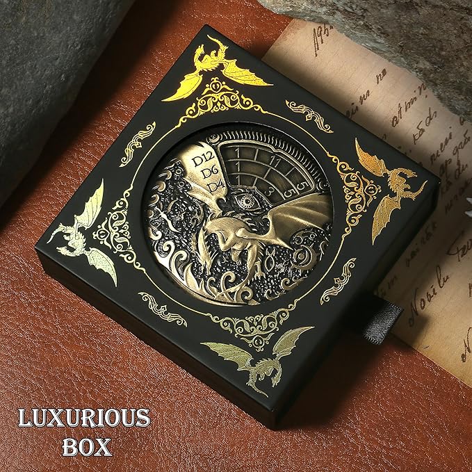 Spinner DND Dice DNDND 7-in-1 Spinner Metal D&D Dice Set with Gorgeous Gift Box for Dungeons and Dragon and Tabletop Game (Brass)