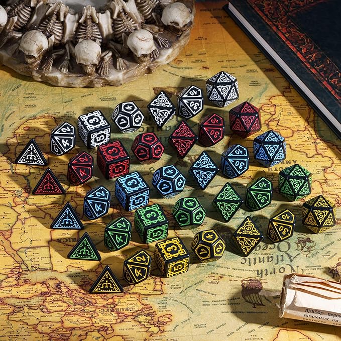 5 Sets DND Dice Druid Polyhedral Dice Set Druid(35pcs) with 1 Large Leather Bag, D&D Dice Set for Dungeons and Dragons, RPG, MTG Table Games (5Sets/35Pcs Druid Dice)