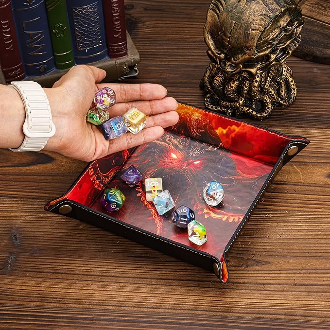 PU Leather Folding Dice Rolling Tray Mat, Portable RPG D&D Dice Trays for RPG Tabletop Board Games, Jewelry Valet Tray for Women and Men