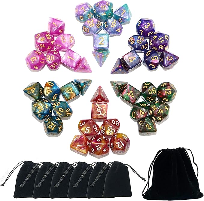 SmartDealsPro 77pcs Polyhedral Dice Sets with Pouches for DND RPG MTG Dungeon and Dragons Table Board Roll Playing Games D4 D8 D10 D12 D20