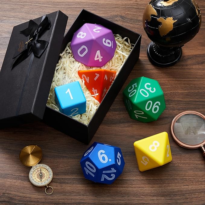 6 Pcs Jumbo Polyhedra Dice 3.94 Inch Jumbo Foam Polyhedral Dice 6 Set 4, 6, 8, 10, 12 Sides Gifts for Games Teach Numbers Addition Subtraction Probability Learning, Multicolor