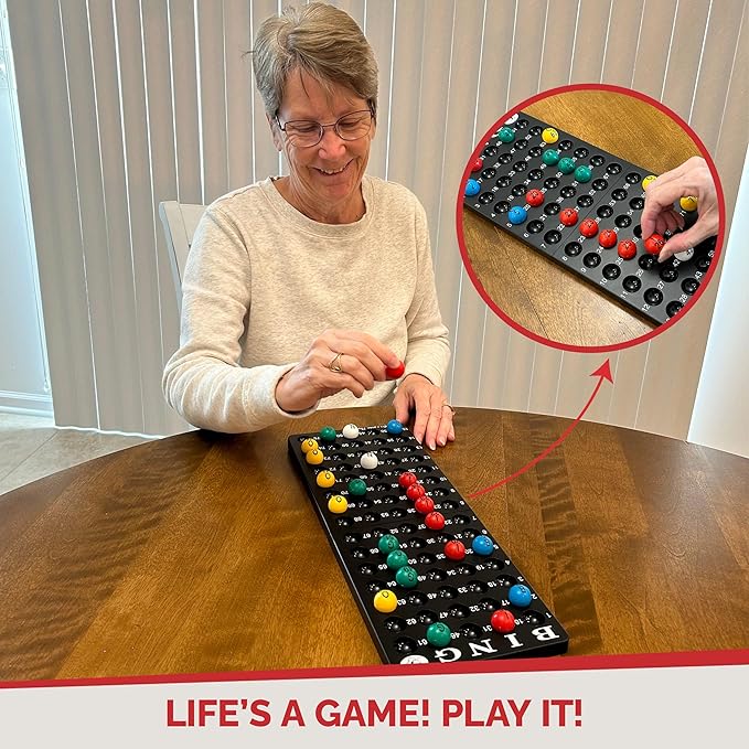 MR CHIPS Bingo Master Board and Easy Read 7/8" Bingo Balls with Fade and Scratch Resistant Large Numbers and Large Letters That Will Never Rub Off