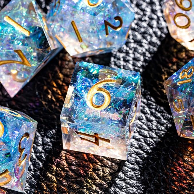 7PCS DND Dice Set,Transparent Sharp Edge Dice Set D&D RPG Polyhedral Die,for Dungeons and Dragons TTRPG Games Roleplaying Games Pathfinder,with Gift Box(Blue and Orange)