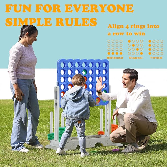 SDADI Height Adjustable Giant 4-in-a-Row Game, 2-in-1 Jumbo 4-to-Score with Golf Set, Indoor/Outdoor Fun for Kids, Adults, and Family, White