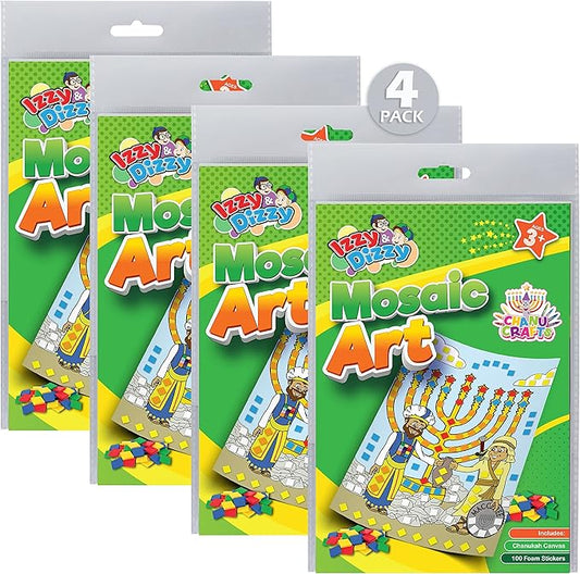 Hanukkah Mosaic Art Kit - 4 Pack - Includes 8" x 6" Board and Foam Squares - Chanukah Arts and Crafts - Gifts and Games