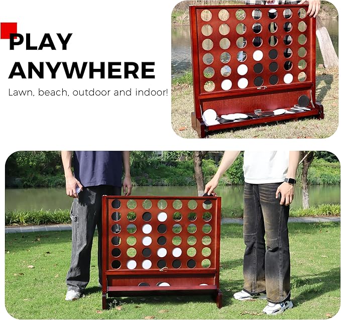 SPORT BEATS Giant Wooden 4 in a Row with Foldable Tray Connect Games Yard Giant Outdoor Beach Games - Two Ways to Play