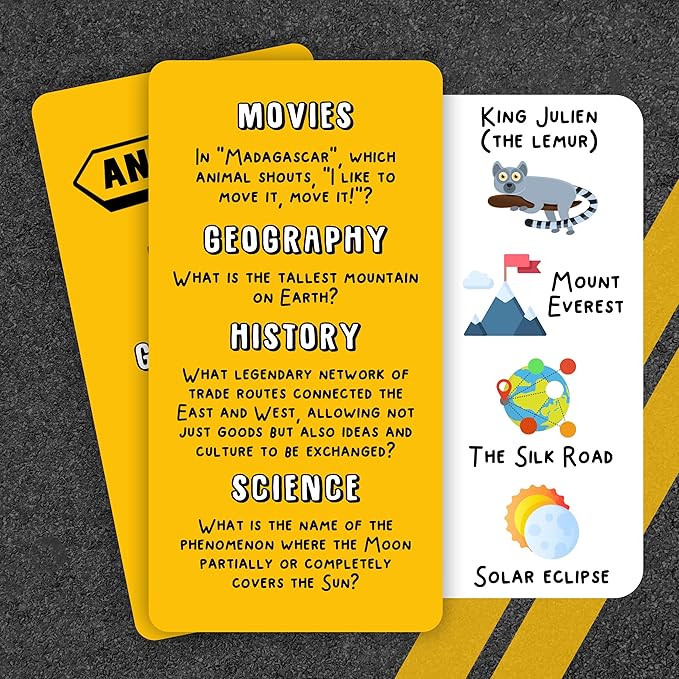 WELL BALANCED Road Trip Trivia - Road Trip Games for Kids Travel Essentials Car Activities Must Haves for Ages 8+