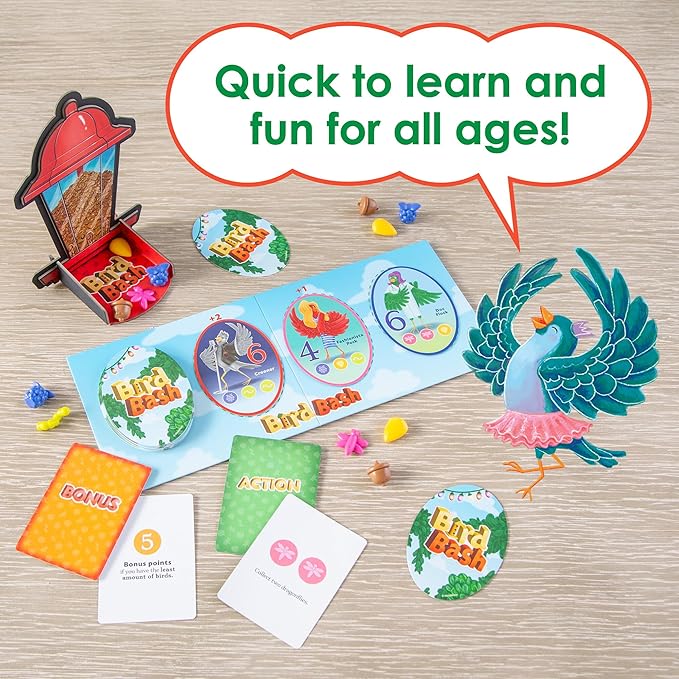 MindWare Bird Bash Family Board Game for 2-4 Players - Easy to Learn and Play in 40 Minutes - Earn Points with Action Cards - Fun Kid Board Games for Ages 8 and Up