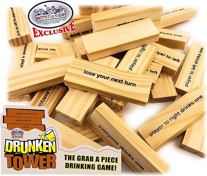 Homeware Deluxe Drunken' Tower The Grab A Piece Adult Party Game with Exclusive Matty's Toy Stop Storage Bag - Adult Party Game