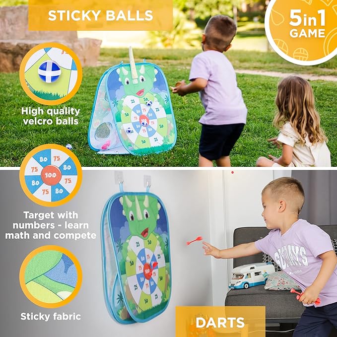 Chuchik Dinosaur/Unicorn 5in1 Animal Bean Bag Toss Game Toy Outdoor Games for Kids, Gift for 3 Year Old Boy Toys Birthday, Outside Toys for Toddlers 2-4 3-5 4-6 Cornhole Ring Yard Games for Kids