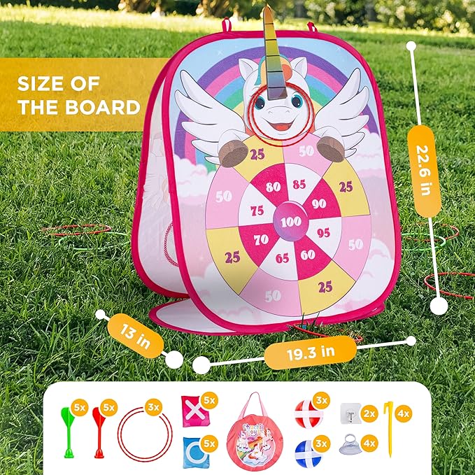 Chuchik Dinosaur/Unicorn 5in1 Animal Bean Bag Toss Game Toy Outdoor Games for Kids, Gift for 3 Year Old Boy Toys Birthday, Outside Toys for Toddlers 2-4 3-5 4-6 Cornhole Ring Yard Games for Kids
