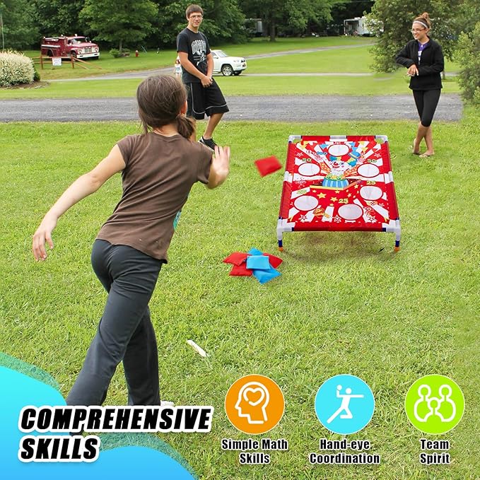 Clown Bean Bag Toss Games with 6 Bean Bags Portable PVC Framed Red and White Corn Hole Game Set for Carnival Halloween Cosplay Theme Outdoor Party Game(Clown)