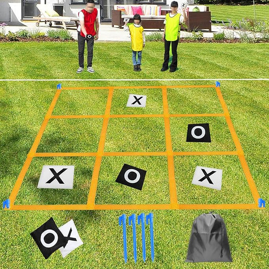 Giant Tic Tac Toe Strap Game Outdoor, 4FT x 4FT Portable Tic Tac Toe Bean Bag Toss with 10pcs Bean Bag, Large Outdoor Lawn Yard Backyard Carnival Field Day, Jumbo Yard Games for Kids Adults Family