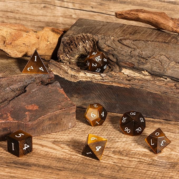 UDIXI Stone DND Dice Set, 7PCS Tiger's Eye Gemstone D&D Dice for Dungeons and Dragons, Role Playing Dice for RPG Table Games