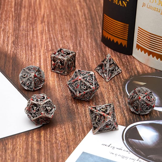 DND Metal Game Dice Set Glitter Purple with Gold Edge and Number 7pcs Set for Dungeons and Dragons RPG MTG Table Games D4 D6 D8 D10 D12 D20