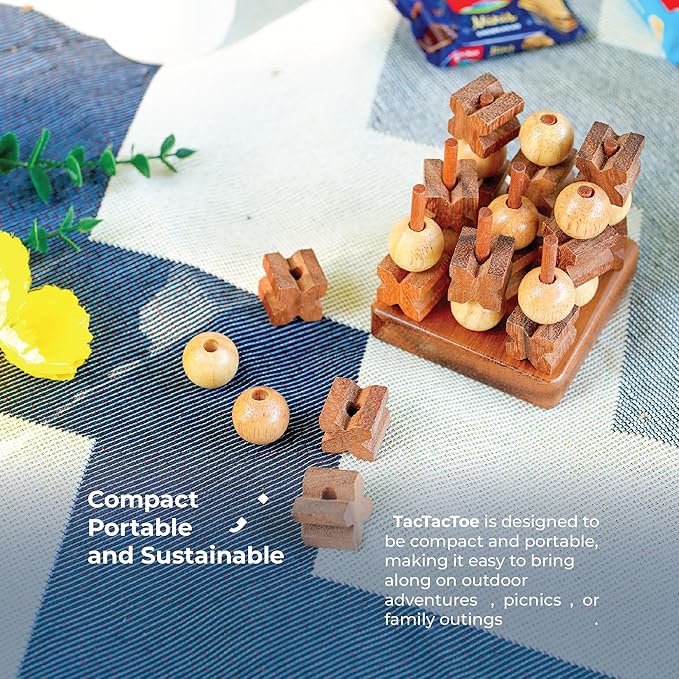 BSIRI 3D Wooden Tic Tac Toe - Rustic Coffee Table Decor, Unique Gifts for Special Occasions, Fun for All Ages in Strategic Game Night, Family Games, and More