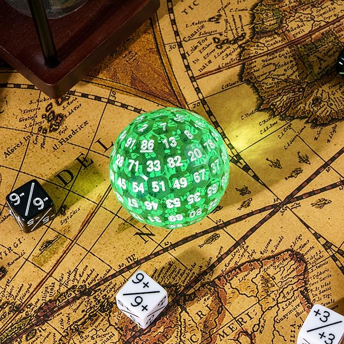 Upgraded D100 Dice, Single 100 Sided Polyhedral Dice D100 Die 50mm, D&D Dice D100 Game Dice, 100 Sided Cube with DND Dice Bag(T Green/White Font)