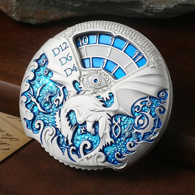 DND Dice DNDND Dragon Roulette Spinner D&D Dice 7-in-1 Spinner Metal DND Dice Set with Luxulious Gift Box for Dungeons and Dragon and Tabletop Game (Silver with Blue)