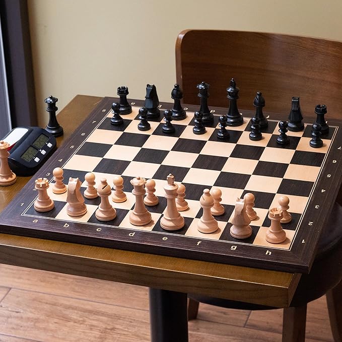 A&A 21.25" Professional Wooden Tournament Chess Board/African Palisander & Maple Inlay / 2.25" Squares w/Notation