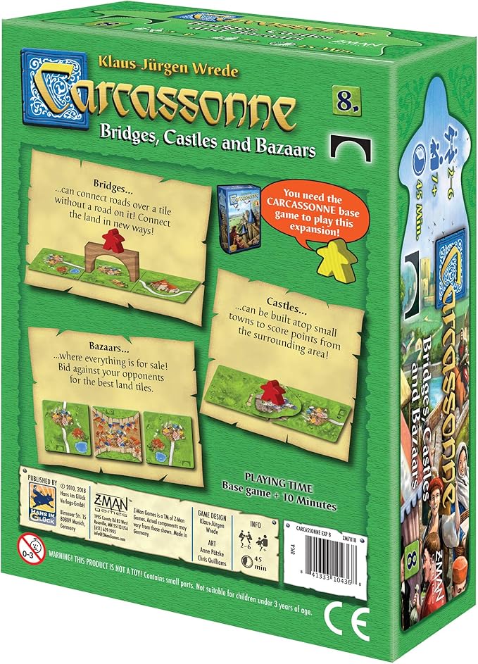 Carcassonne Bridges, Castles & Bazaars Board Game EXPANSION - New Paths and Auctions Await! Medieval Strategy Game for Kids and Adults, Ages 7+, 2-6 Players, 50 Minute Playtime, Made by Z-Man Games