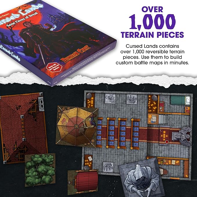 Dungeon Craft Cursed Lands Terrain Set for DND & RPG – 1000+ Double-Sided Dry/Wet Erase Tiles – Modular Battle Map Pieces for Tabletop Games & Dungeon Maps