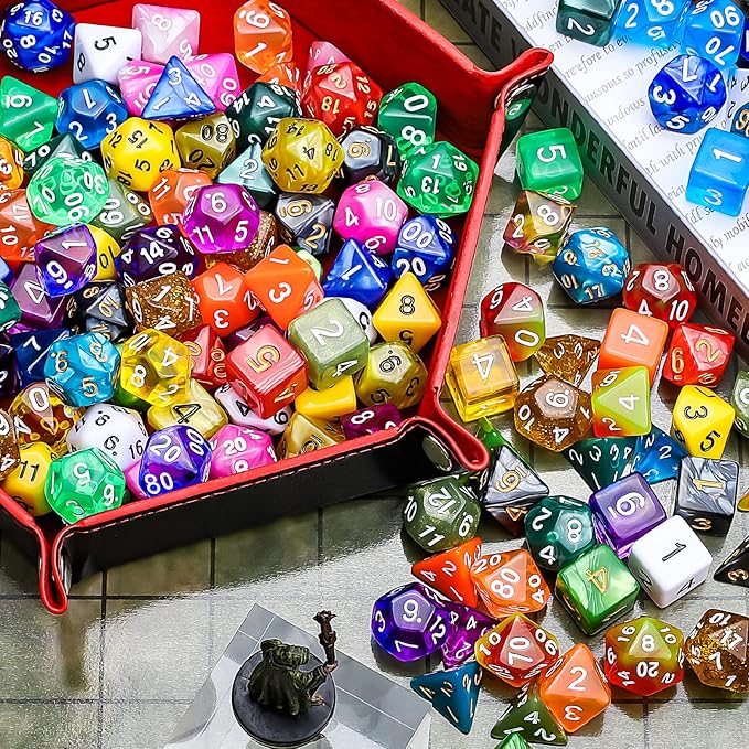 CiaraQ DND Dice Sets - 20 X 7 Polyhedral Dice (140pcs) with a Large Drawstring Bag Great for Dungeons and Dragons, Role Playing Table Game.