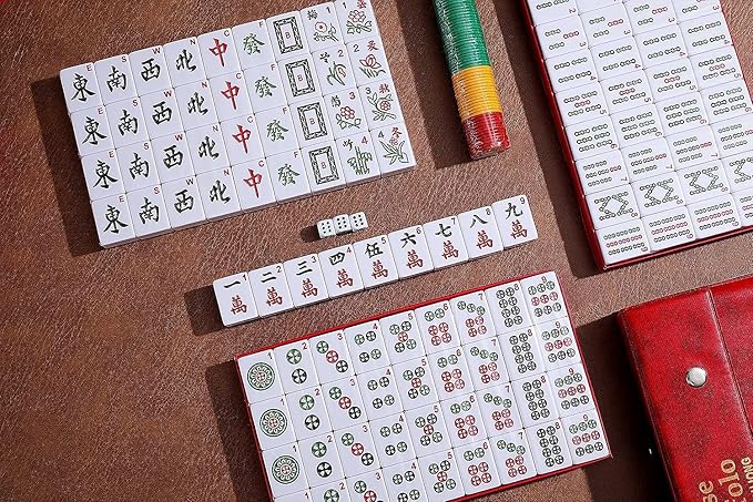 Mose Cafolo Professional Chinese Mahjong Game Set 146 Numbered Large Size Tiles with Carrying Travel Case, Complete Mahjong Tiles Set (Majiang, Mah-Jongg, Ma Jong)
