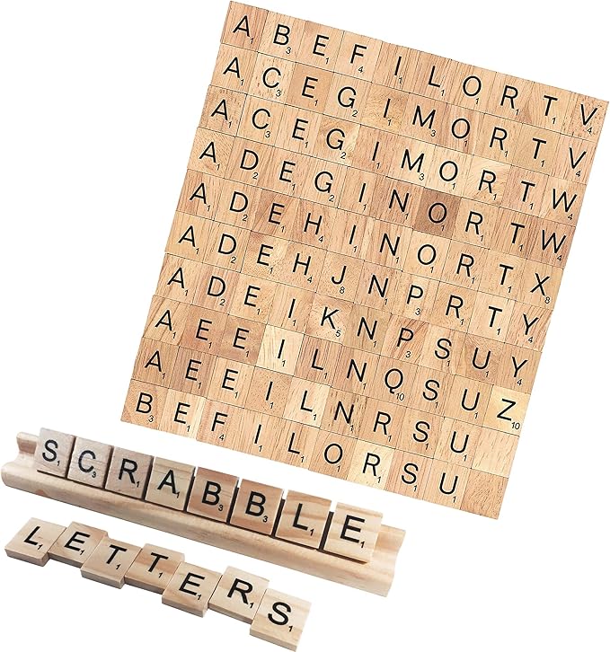 200 Pcs Scrabble Letters - 2 Complete Sets 200 Pcs in 1 Pack - Wood Tiles - Great for Crafts, Letter Tiles, Spelling by Clever Delights