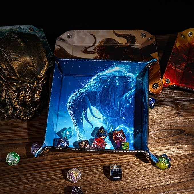 Dice Rolling Tray D&D Folding Square DND Dice Trays PU Leather Desk Organizer Accessory Case for Desktop Storage and RPG Board Games, Jewelry Valet Tray for Women and Men