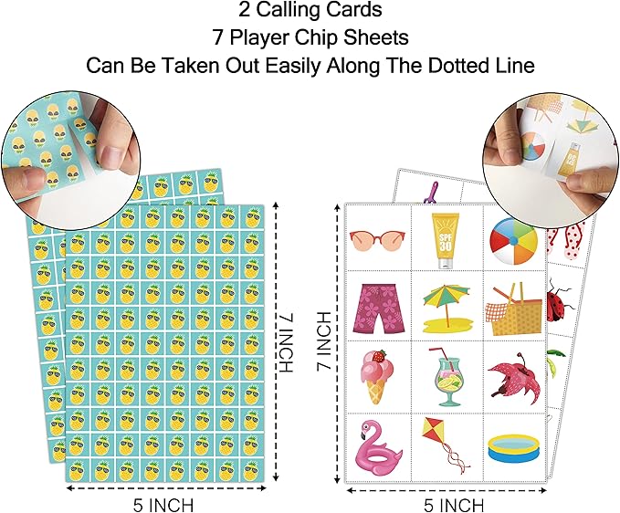 5"x7" Summer Beach Bingo Cards (24 Kinds), Summer Party Favors for teens Birthday, Road Trip Activities, Travel Bingo, Outdoor Or At Home Party Activity -006summer