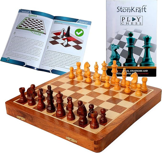 StonKraft Wooden Chess Board Game Set with Wooden Magnetic Chess Pieces (12" X 12" Inches)