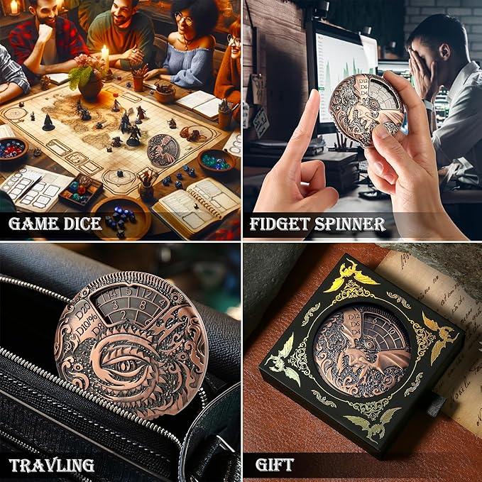 DNDND DND Spinner Dice 7-in-1 Fidget Spinner Metal D&D Dice Set with Gorgeous Gift Box for Dungeons and Dragon and Tabletop Game (Copper)
