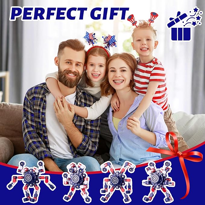 4th of July Decorations Transformable Fidget Spinners for Kids and Adults Stress Relief Sensory Toys for Boys and Girls Fingertip Gyros for ADHD Autism for Kids