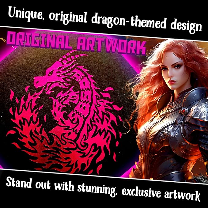 Pink Fire Dragon Dice Tray with Wizard Book Print – 9" Octagon with Dice Staging Area, Holds 5 Dice Sets – Perfect for D&D, Call of Cthulhu, Shadowrun, and All Tabletop RPGs