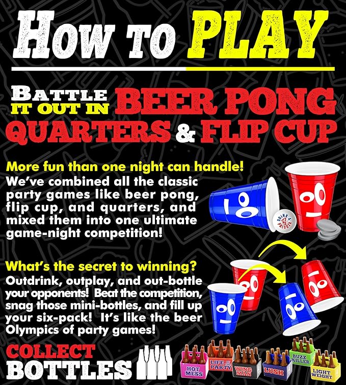 The Ultimate Party Drinking Game for Adults - The Board Game That Combines Beer Pong, Flip Cup, Kings Cup, Drinking Card Games & More Fun Challenges!