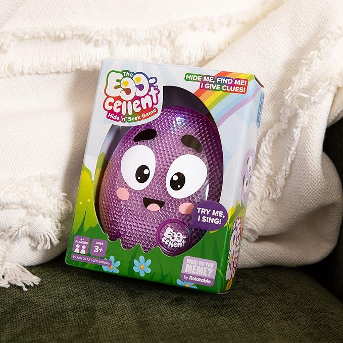 What Do You Meme? Eggcellent by Relatable, The Kid-Friendly Hide & Seek Game, Toddler Toys for Ages 3+, Includes 1 Eggcellent Light-Up Toy That Sings