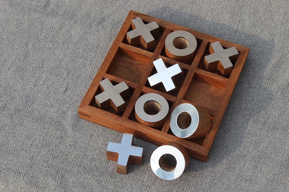 T one wooden Tic Tac Toe Game | board games for adults | Table Top Living Room Decor Fun family Games | board games for family night | board games for kids (Design-1)