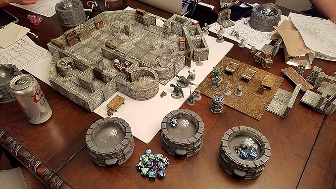 MunnyGrubbers Castle Dice Popper V2 - Jail For Board & TTRPG Games - Black, Random 7PCS D20 Dice Set Included, Tower, Holder