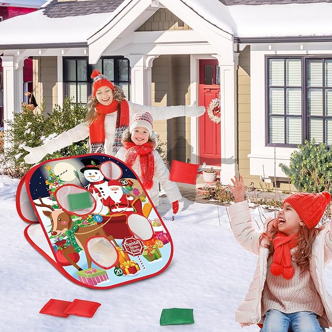 Christmas Bean Bag Toss Games for Kids Adults, Christmas Party Games for Families Outdoor Indoor Holiday Dart Board for Kids Carnival Games Toys Christmas Party Favors Gifts for Boys Girls Yard Games